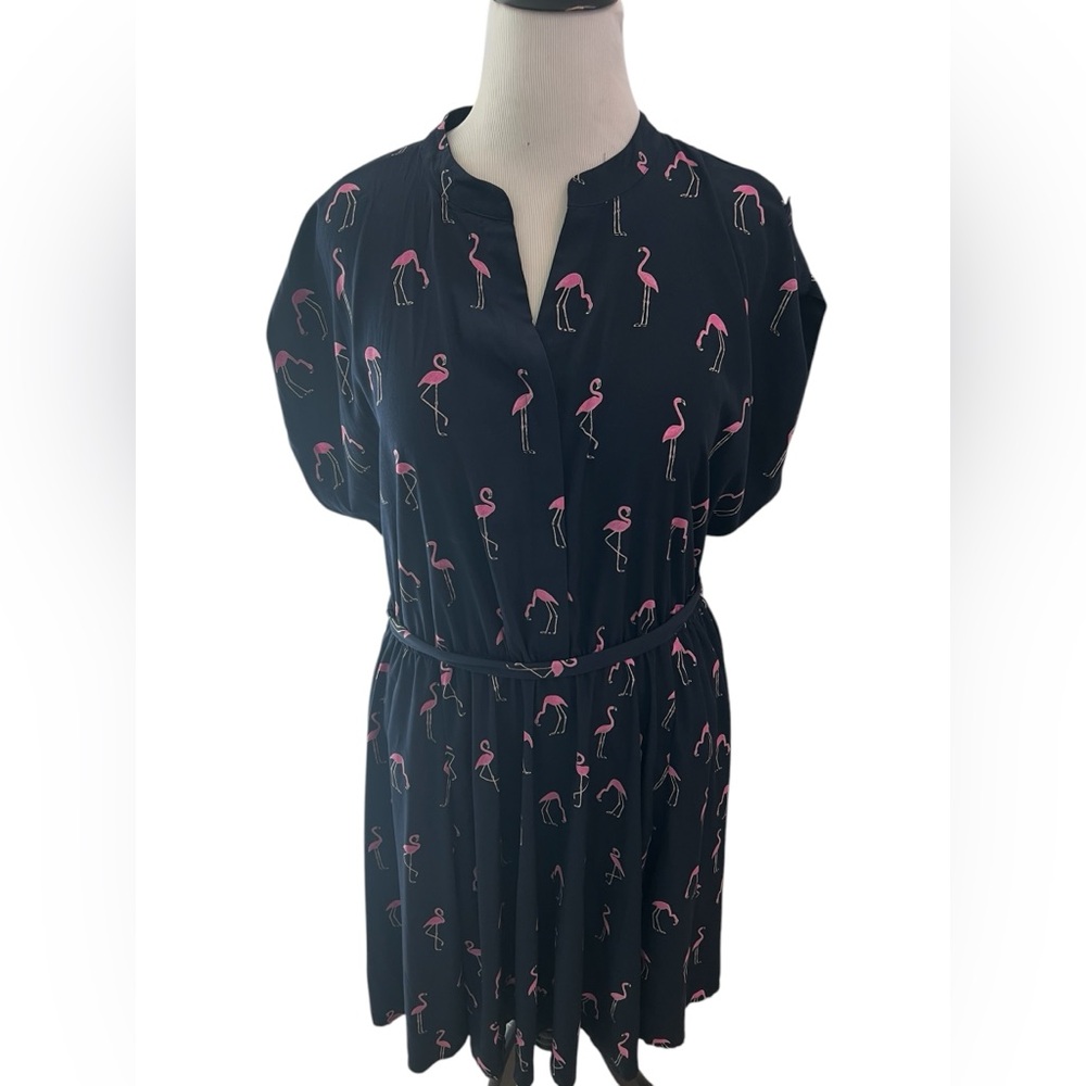 Charter Club Black Dress with Pink Flamingo Print